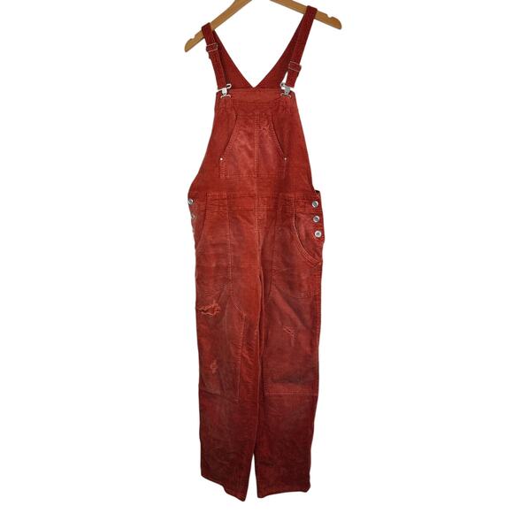 Anthropologie x PILCRO The Wanderer Corduroy Overalls Size 30 Distressed Orange - Picture 2 of 16